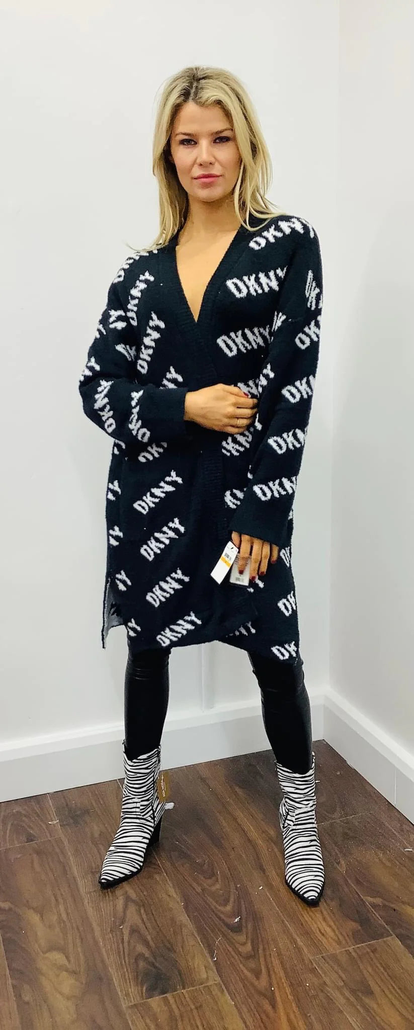 DKNY FLANEL LOGO CARDI