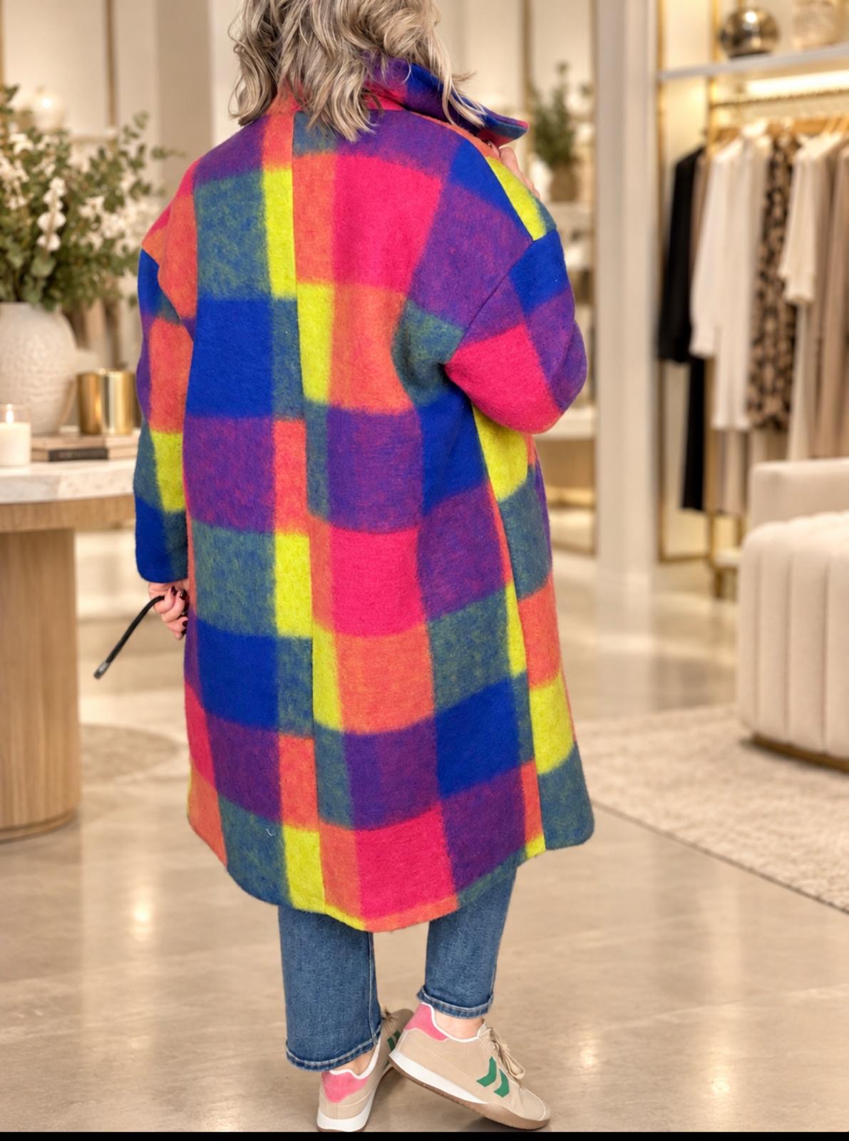 Rainbow Plaid Brushed Wool-Blend Coat