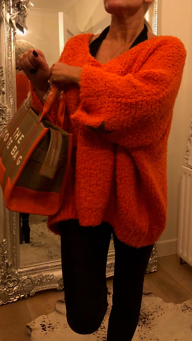 ORANGE BOUCLE WOOL MIX STAR KNIT