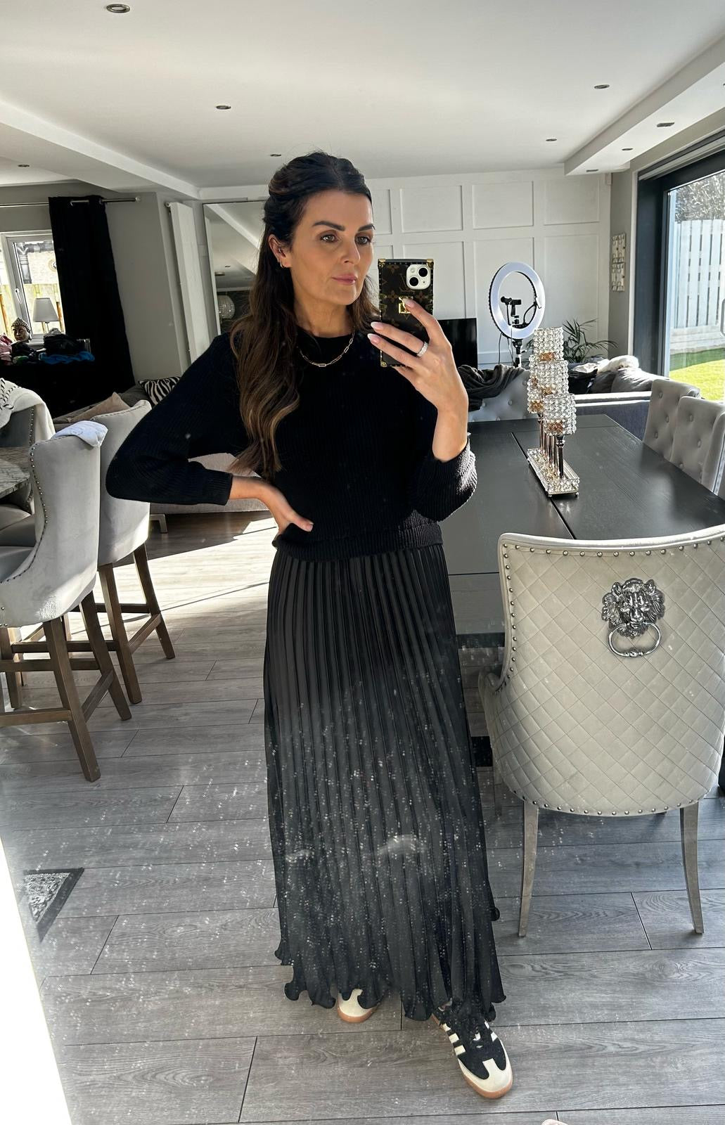 BLACK PLEATED DRESS