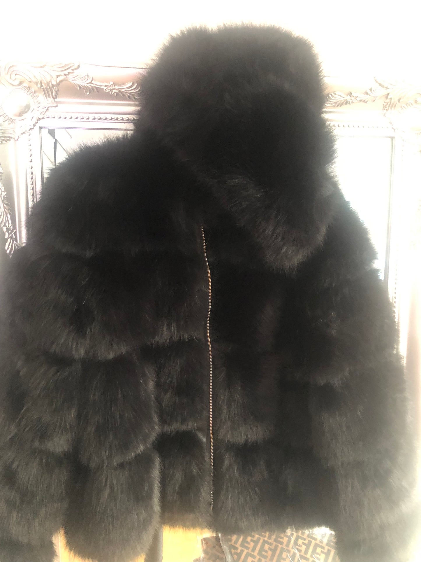HOODED FAUX FUR BLACK JACKET