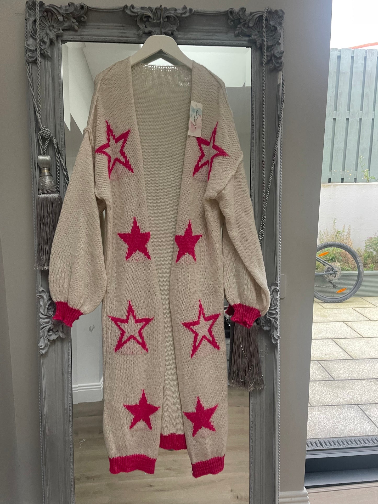CREAM PINK STAR CARDI LONG