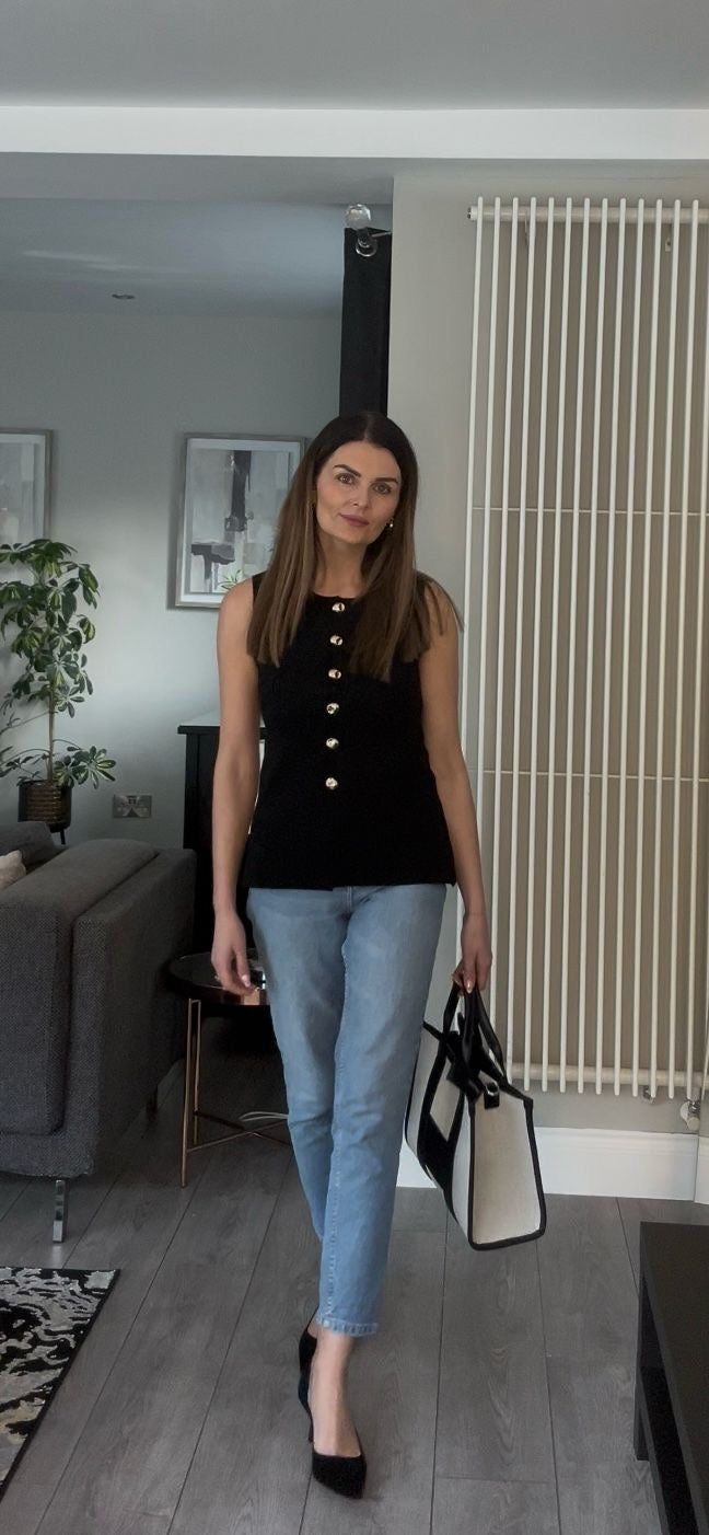 LARAS WAISTCOAT BLACK GOLD BUTTON