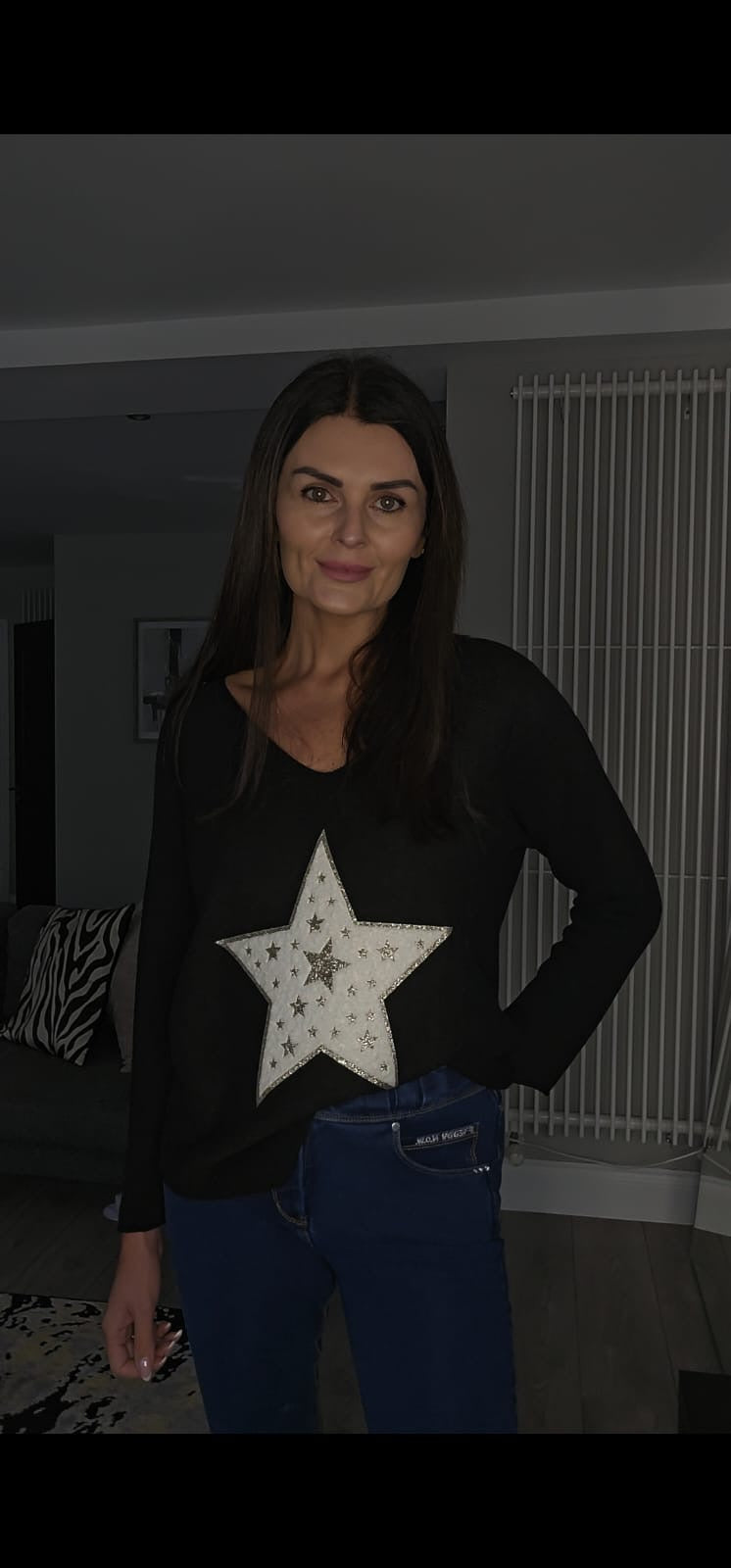 STAR KNIT VNECK KNIT BLACK