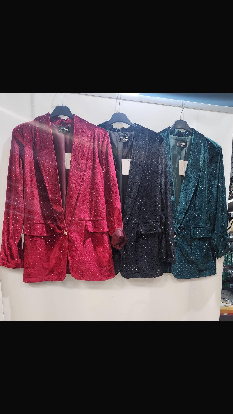 LARASFASHION SOFT VELVET BLACK SPARKLE BLAZER