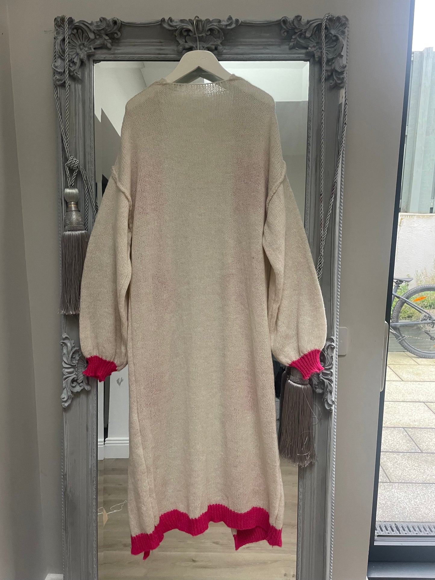CREAM PINK STAR CARDI LONG