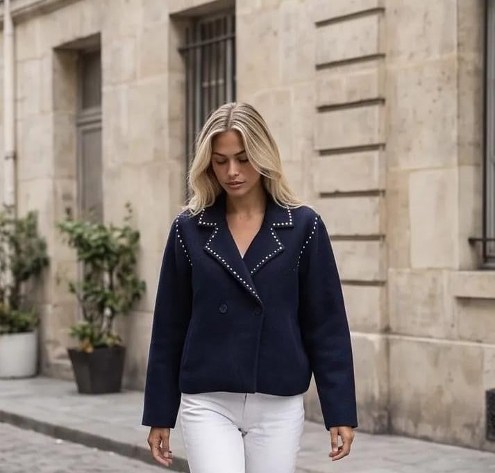 Knit Navy Jacket with Silver Balls