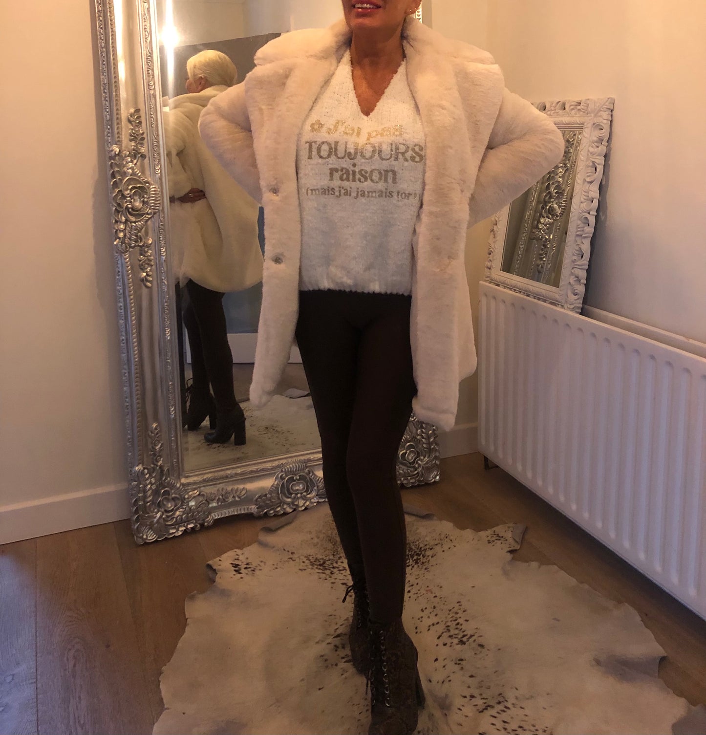 LARASFASHION TEDDY OFF WHITE COAT