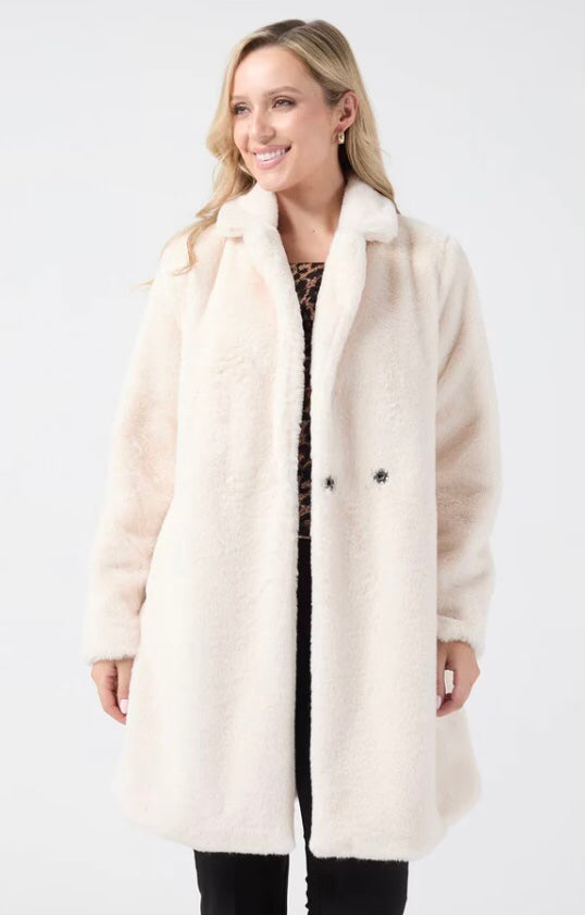 LARASFASHION ITALIAN FAUX FUR COAT OFF WHITE