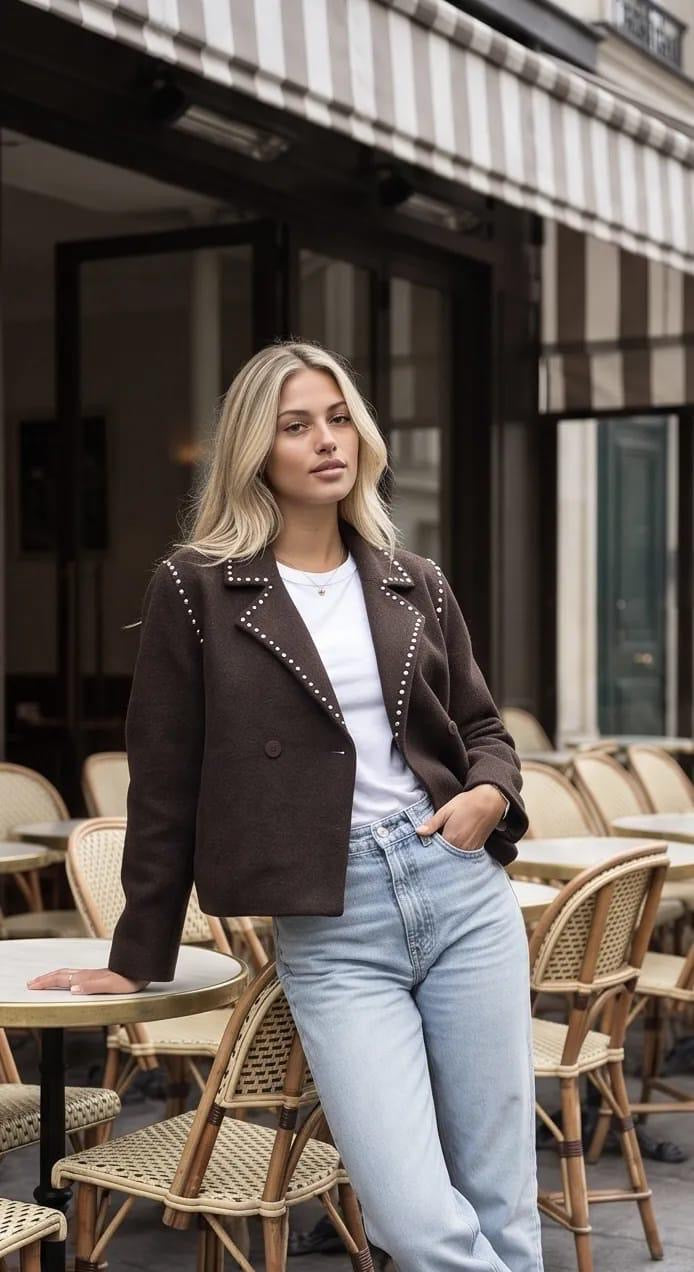 Knit Brown Jacket with Silver Balls