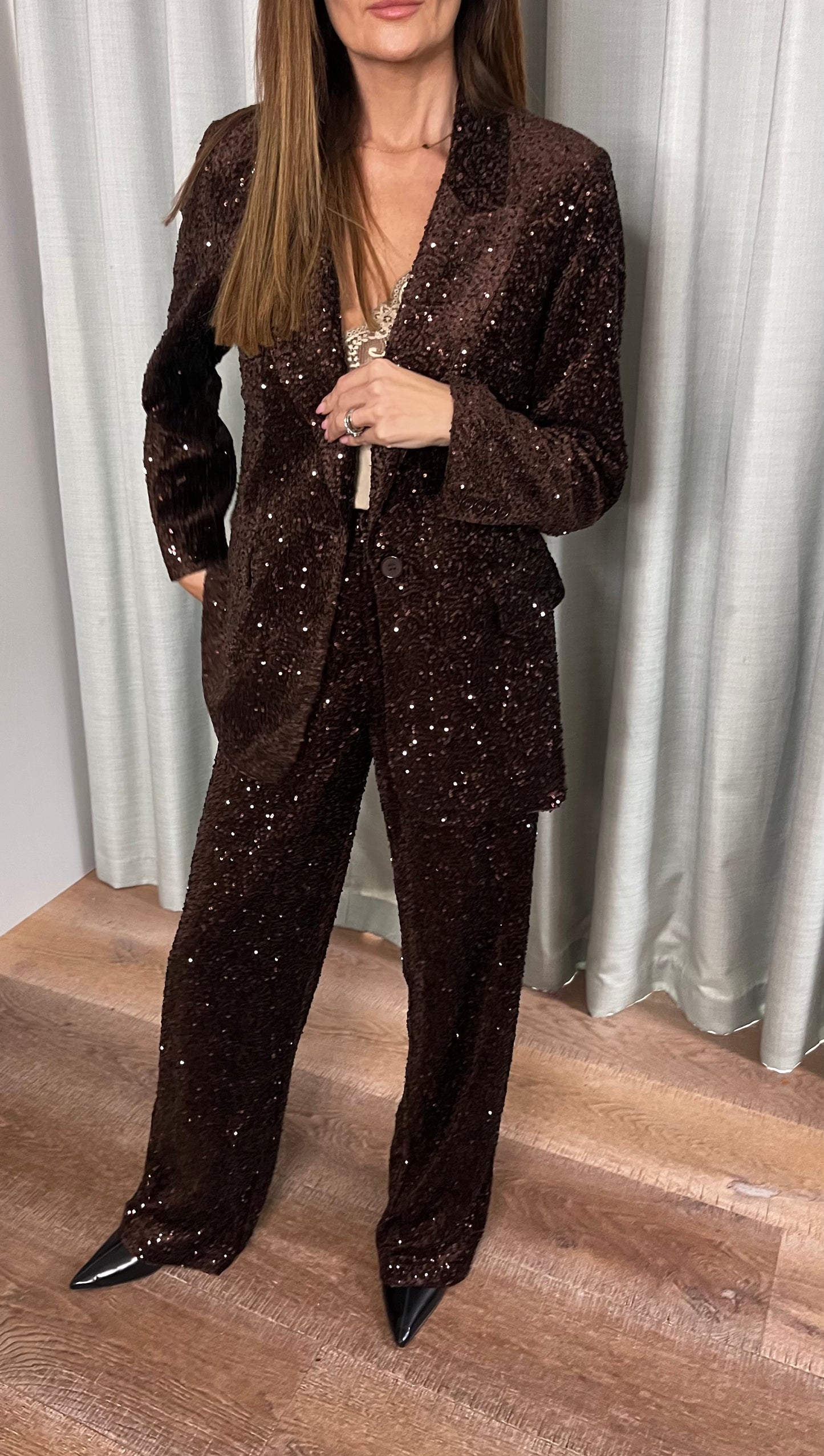 SEQUIN CHOCOLATE TROUSER