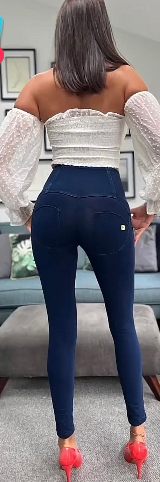 AMAZING FREDDYS NAVY , 3 BUTTON HIGH WAIST BLUE STICH