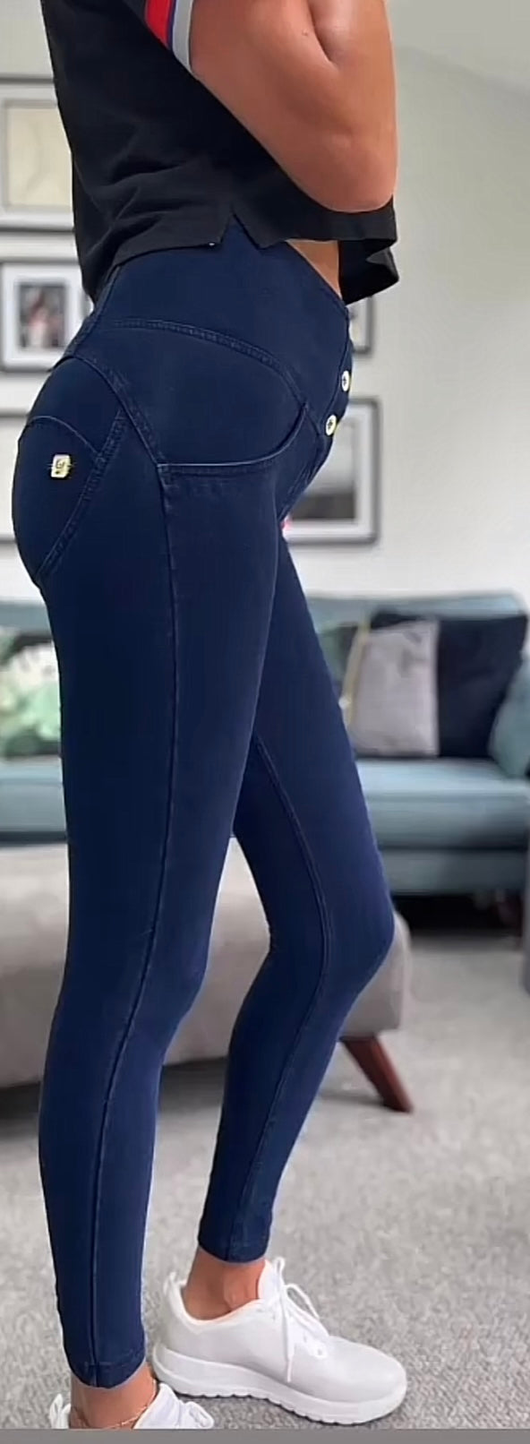 AMAZING FREDDYS NAVY , 3 BUTTON HIGH WAIST BLUE STICH