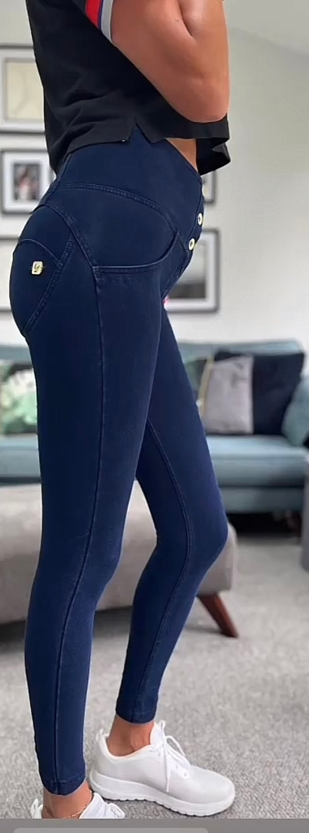 AMAZING FREDDYS NAVY , 3 BUTTON HIGH WAIST BLUE STICH