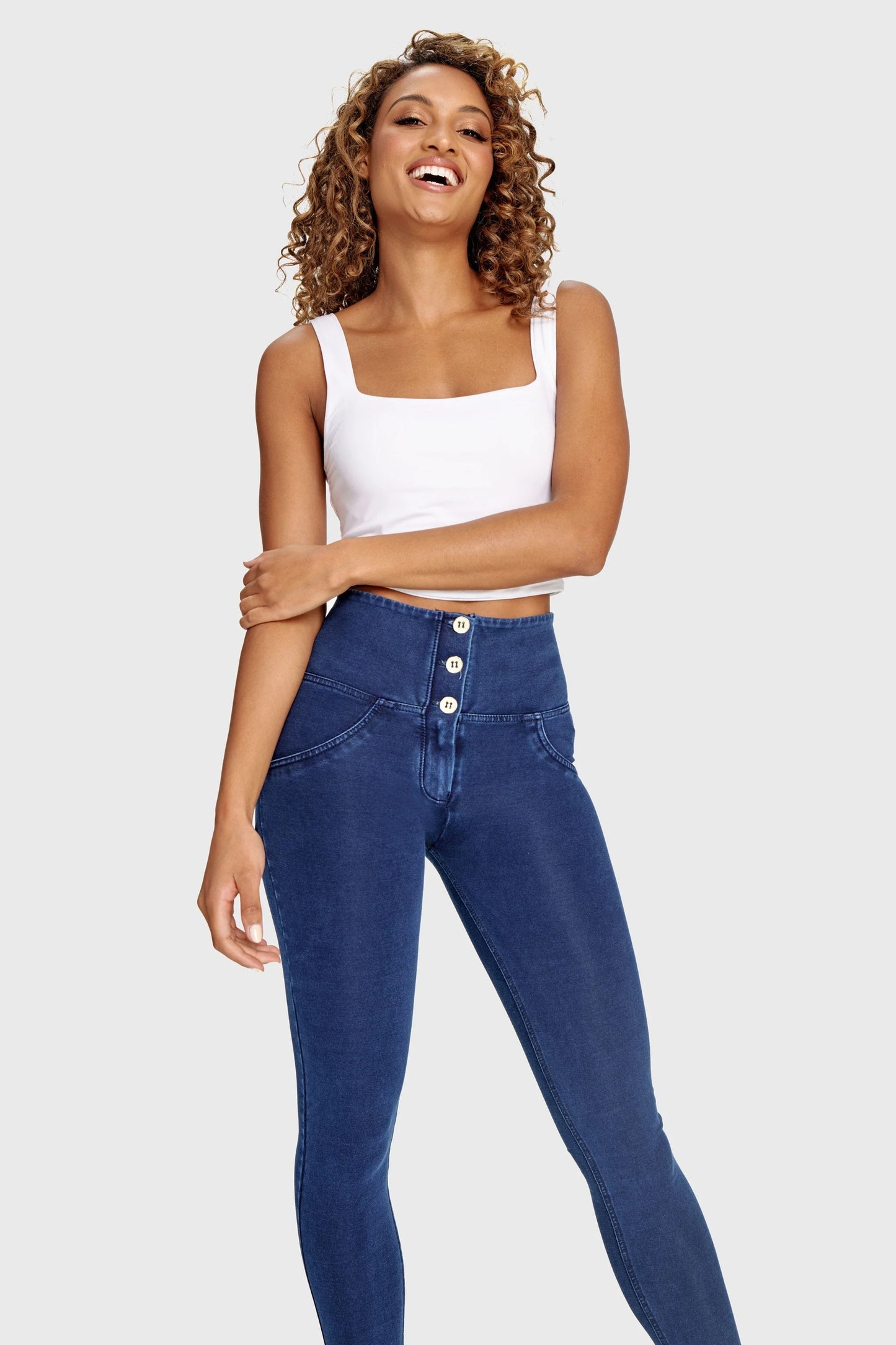 AMAZING FREDDYS NAVY , 3 BUTTON HIGH WAIST BLUE STICH