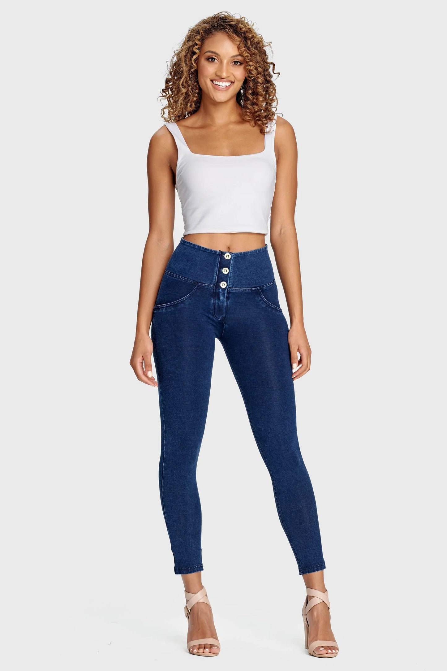 AMAZING FREDDYS NAVY , 3 BUTTON HIGH WAIST BLUE STICH