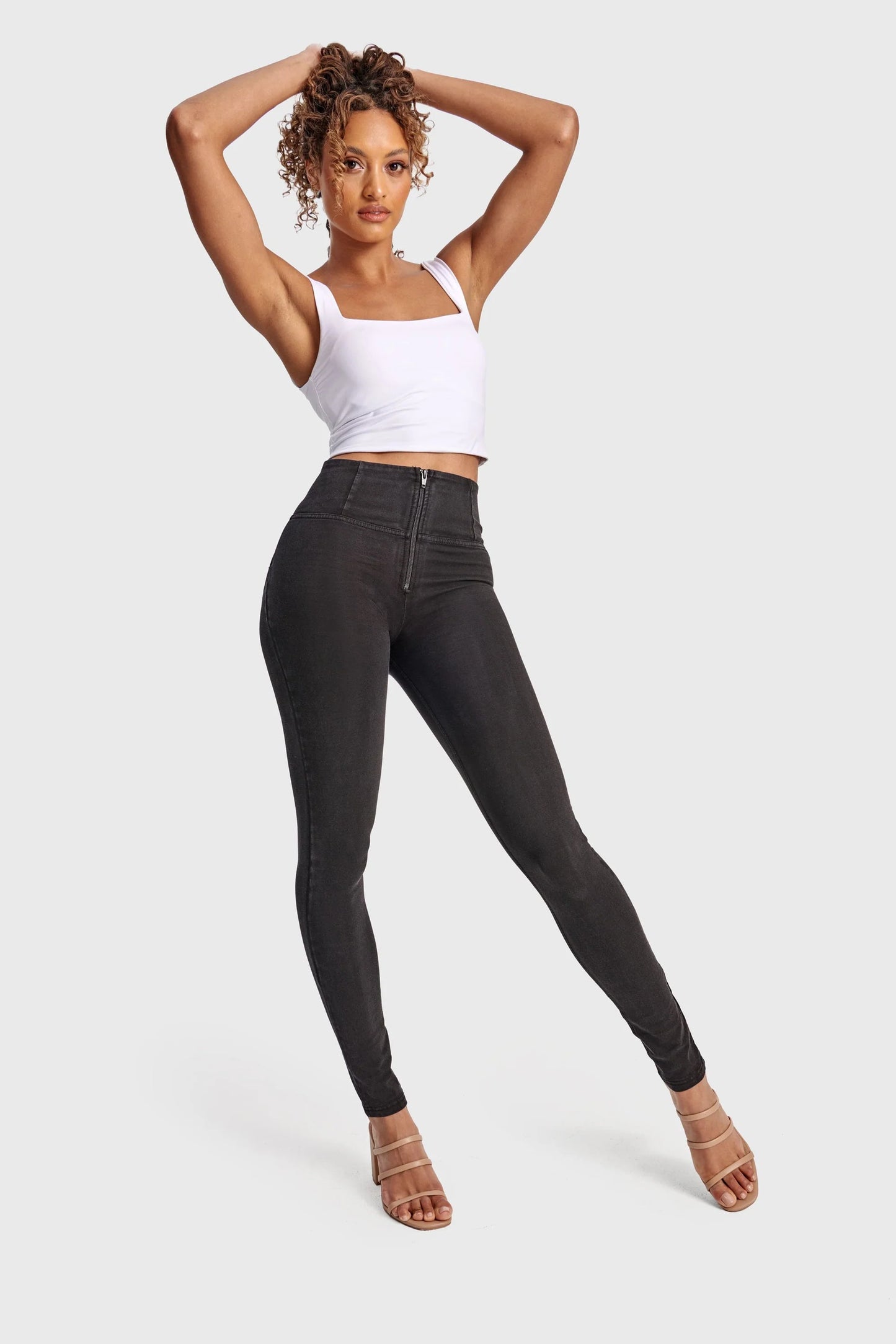 AMAZING FREDDYS ZIP HIGH-RISE SKINNY SHINY ORGANIC BLACK
