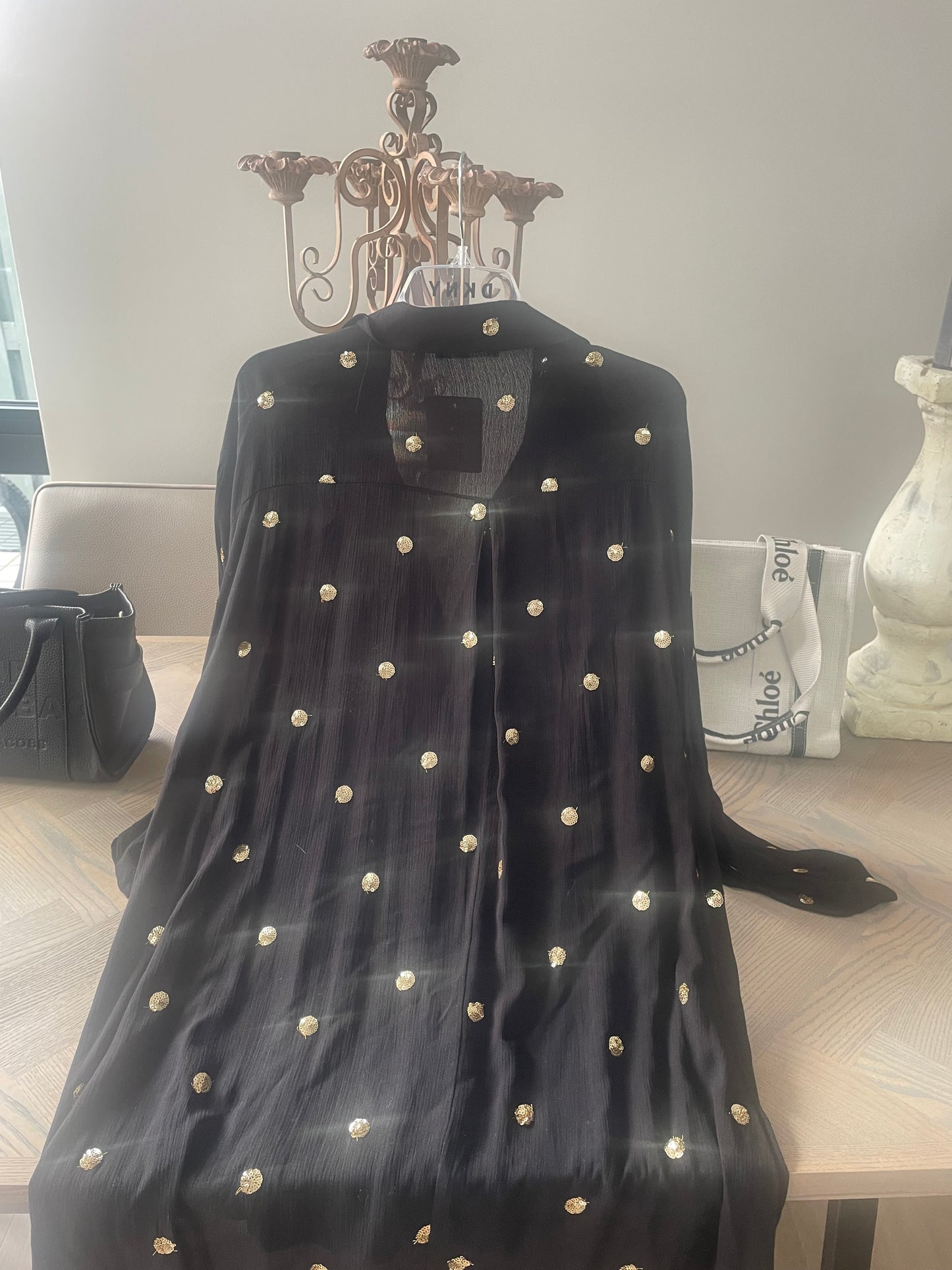 LONG BLACK GOLD BLOUSE DRESS