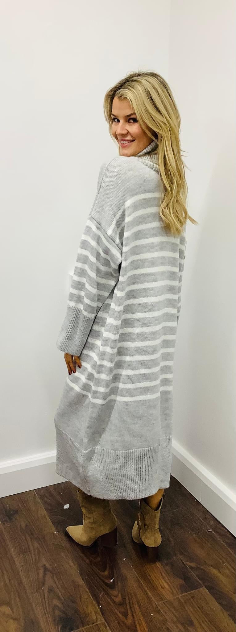 LARASFASHION GREY STRIPE JUMPER DRESS