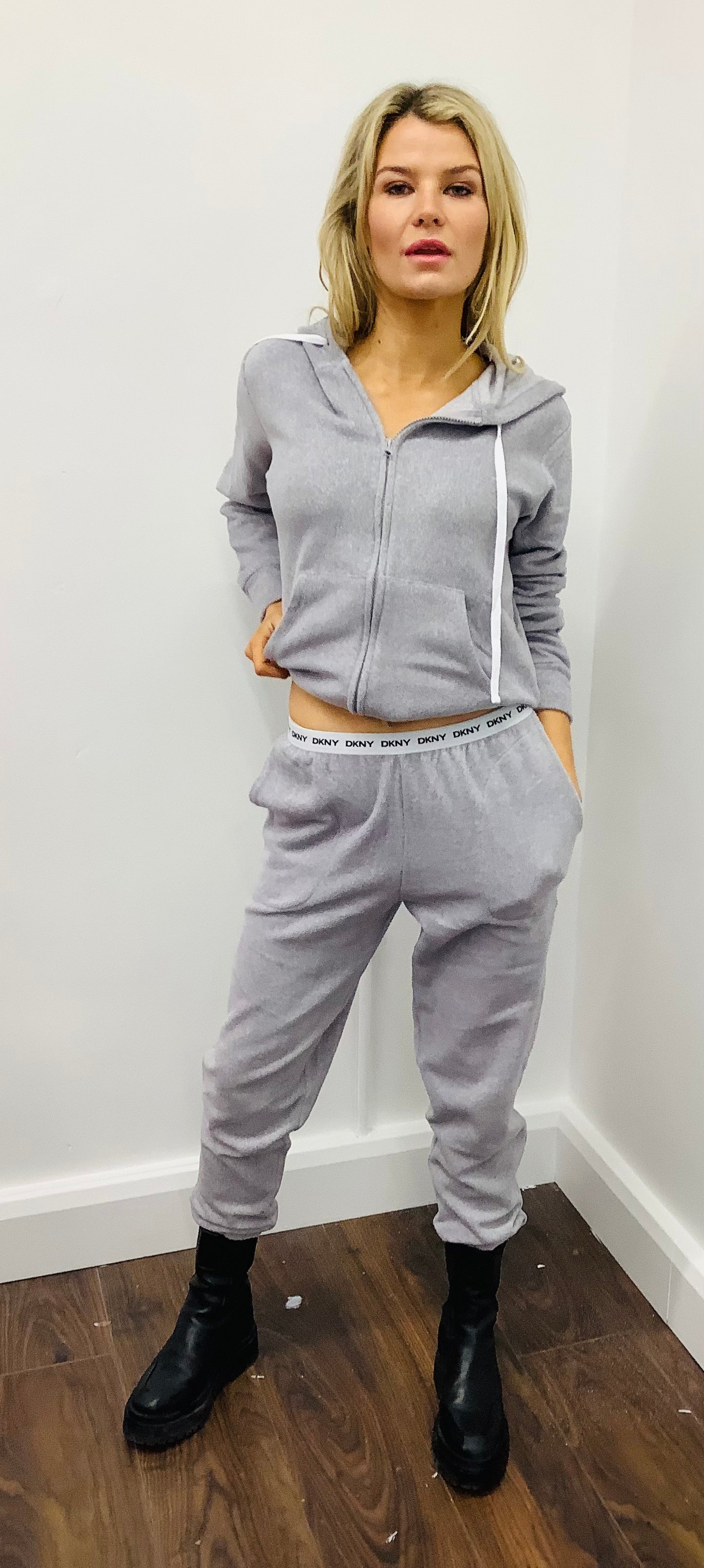 DKNY FLEECE HEATHER GREY 2 piece