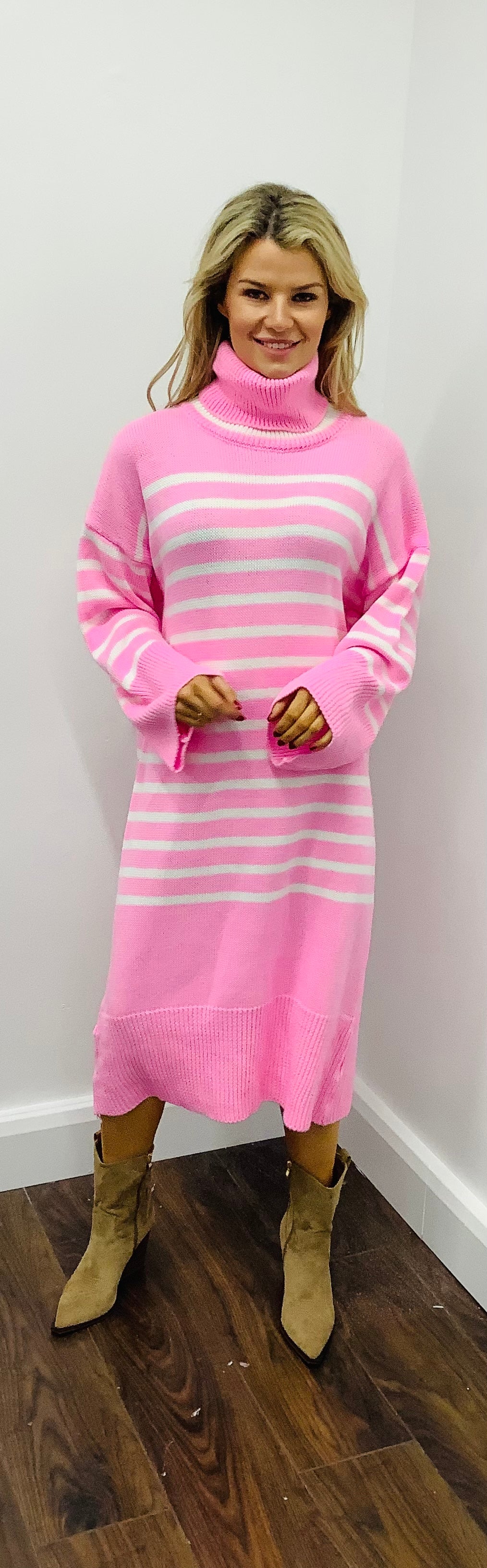 LARASFASHION PINK STRIPE JUMPER DRESS
