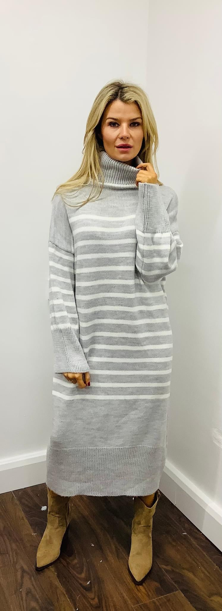 LARASFASHION GREY STRIPE JUMPER DRESS