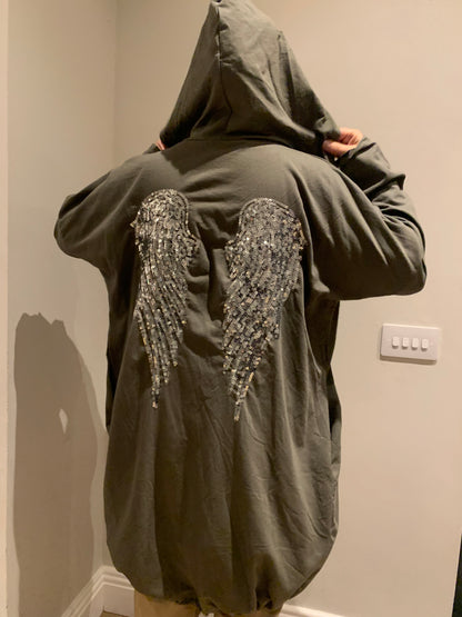 DIAMANTÉ ANGEL WING HOODED JACKET