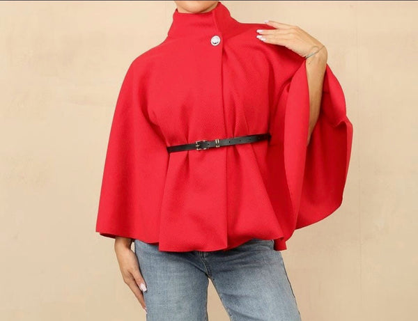 Black Belted Cape Women Elegant Coat Lara’s Fashion