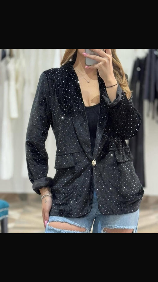 LARASFASHION SOFT VELVET BLACK SPARKLE BLAZER