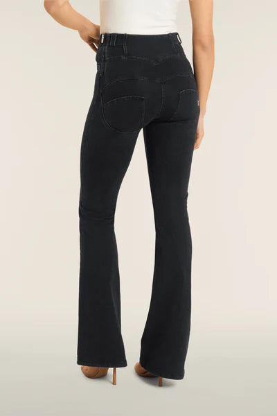 Freddy Lace Up Detail Black Denim High Waist Flares