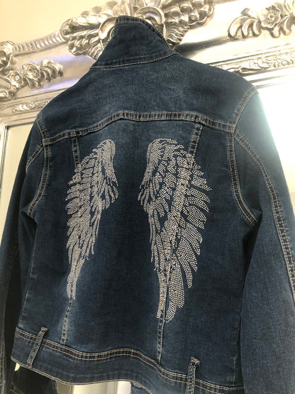 ANGEL WING STUDDED DIAMANTÉ  DENIM JACKET