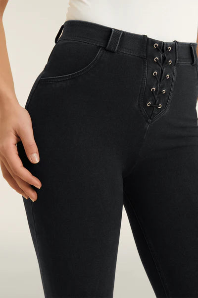Freddy Lace Up Detail Black Denim High Waist Flares
