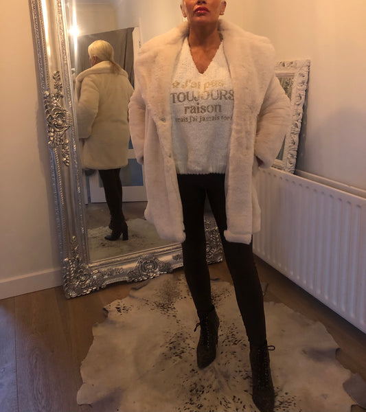 LARASFASHION TEDDY OFF WHITE COAT