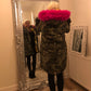 CAMO FUR LINED HOODED COAT