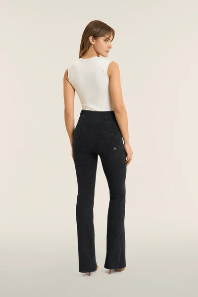 Freddy Lace Up Detail Black Denim High Waist Flares