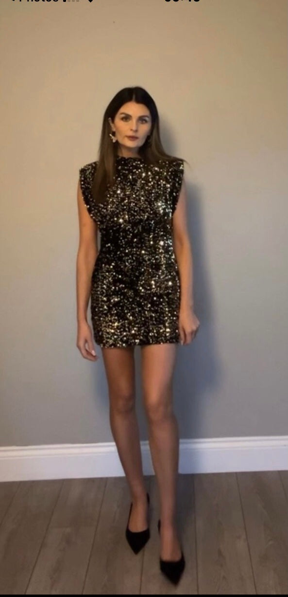 PARTY GLAM SEQUIN DRESS GOLD & BLACK