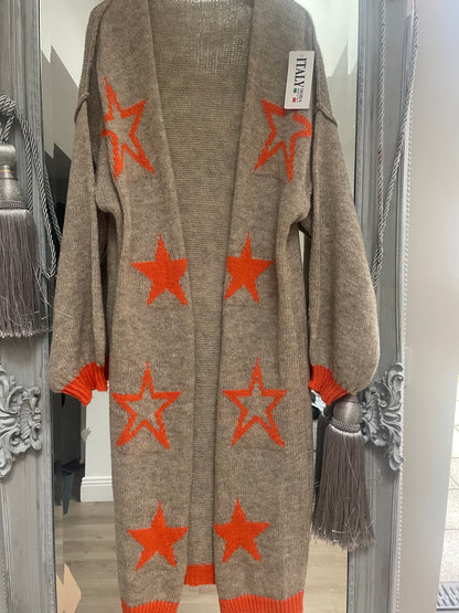 MOCCA ORANGE STAR LONG CARDI