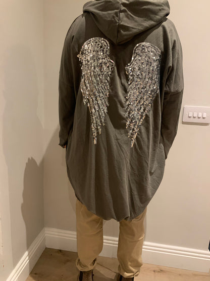 DIAMANTÉ ANGEL WING HOODED JACKET