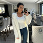 LARASFASHION WHITE LONG SOFT PIPED CARDI