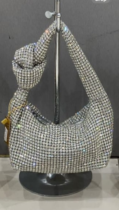 A DIAMANTÉ KNOT SILVER LARA LUXURY BAG
