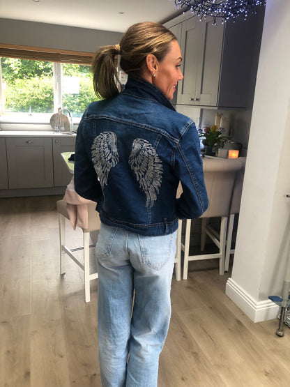 ANGEL WING STUDDED DIAMANTÉ  DENIM JACKET