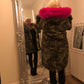 CAMO FUR LINED HOODED COAT