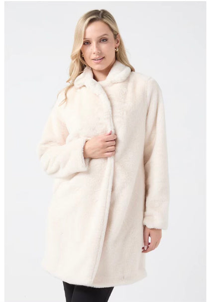LARASFASHION ITALIAN FAUX FUR  COAT OFF WHITE