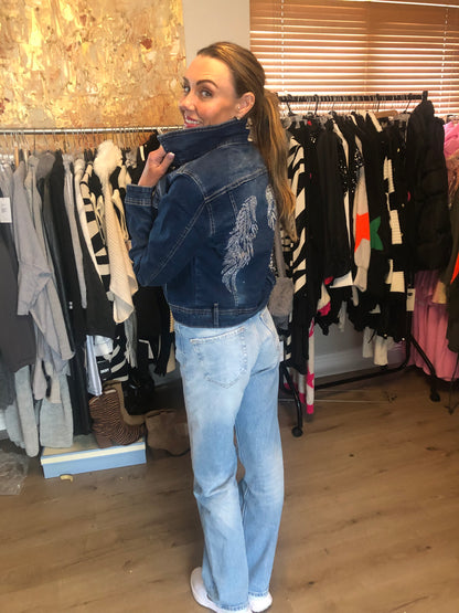ANGEL WING STUDDED DIAMANTÉ  DENIM JACKET