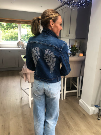ANGEL WING STUDDED DIAMANTÉ  DENIM JACKET