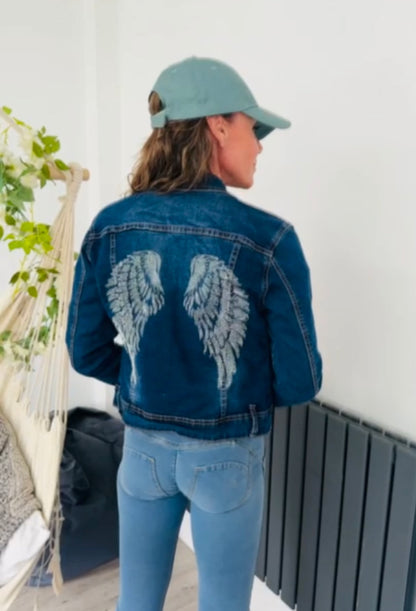 ANGEL WING STUDDED DIAMANTÉ  DENIM JACKET