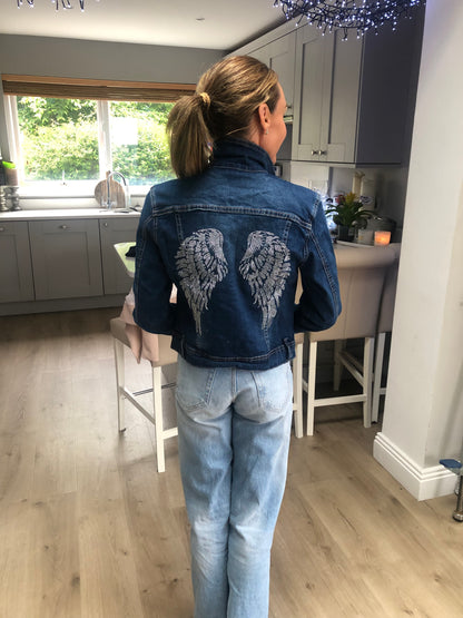 ANGEL WING STUDDED DIAMANTÉ  DENIM JACKET