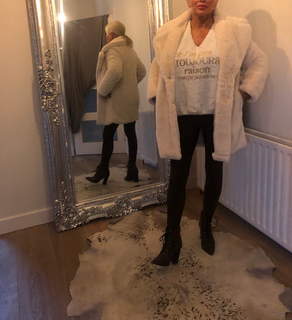 LARASFASHION TEDDY OFF WHITE COAT