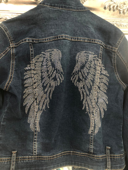 ANGEL WING STUDDED DIAMANTÉ  DENIM JACKET