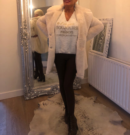 LARASFASHION TEDDY OFF WHITE COAT